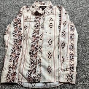Shyanne Western Shirt Womens XS Cream Brown Aztec Print Long Sleeve Button Up‎